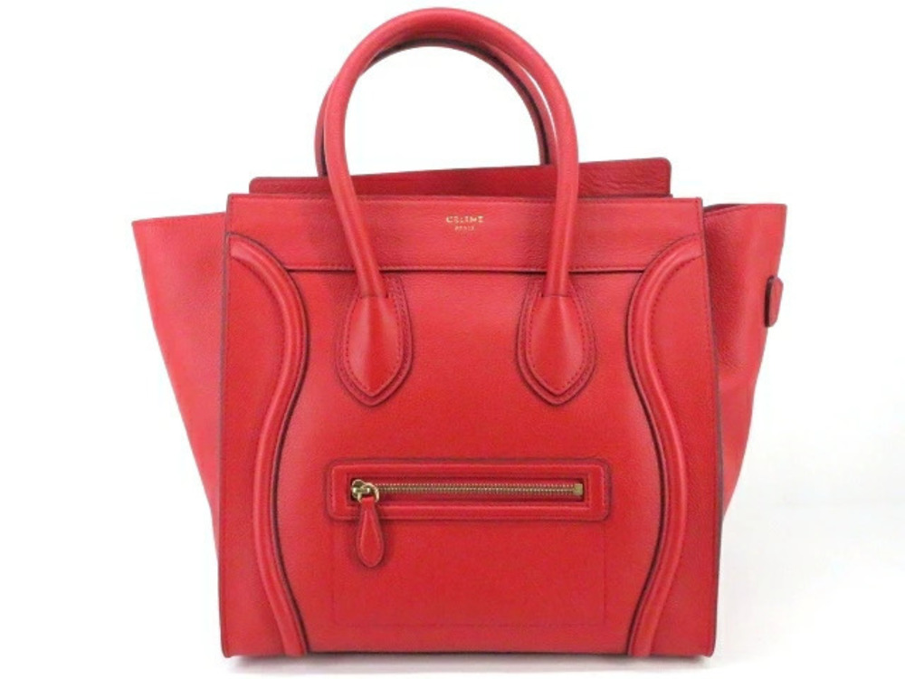 Celine Luggage Tote Tote Bag Shopper Leather Red